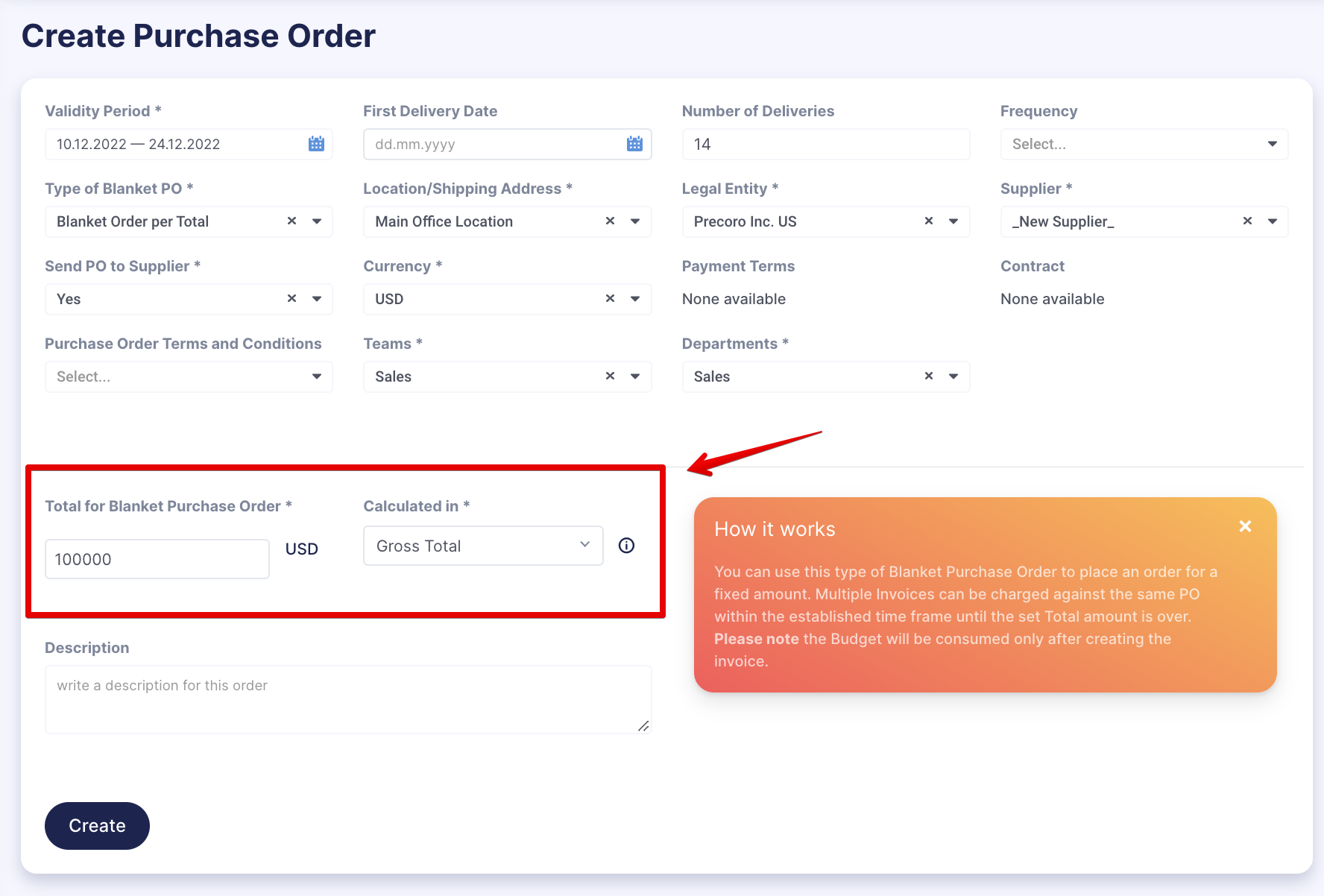 How to Work with Blanket Purchase Order per Total